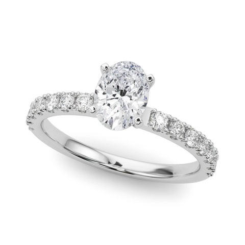 White gold Oval Solitaire Pavé Band with Four-Prong Setting