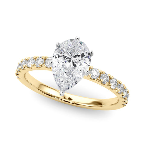 Yellow gold Pear Solitaire Pavé Band with Four-Prong Setting