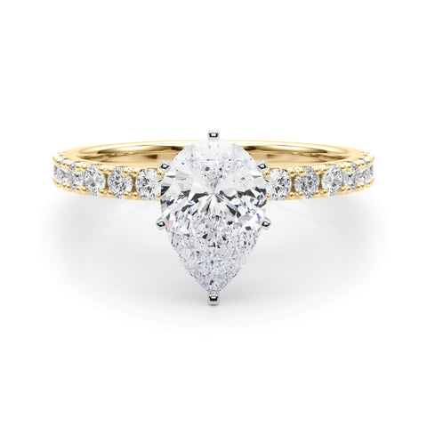 Yellow gold Pear Solitaire Pavé Band with Four-Prong Setting