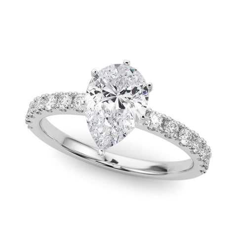 White gold Pear Solitaire Pavé Band with Four-Prong Setting