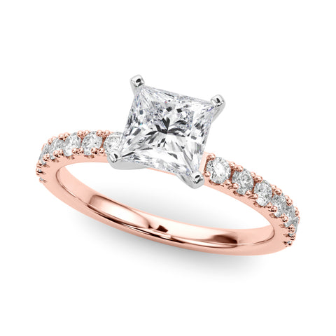 Rose gold Princess Solitaire Pavé Band with Four-Prong Setting