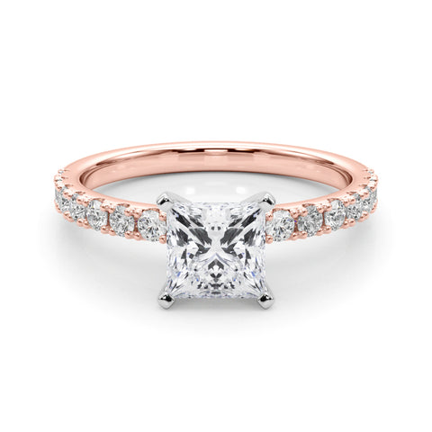 Rose gold Princess Solitaire Pavé Band with Four-Prong Setting