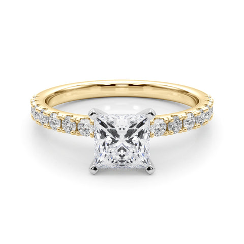 Yellow gold Princess Solitaire Pavé Band with Four-Prong Setting