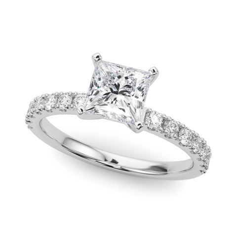 White gold Princess Solitaire Pavé Band with Four-Prong Setting