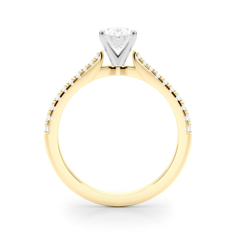 Yellow gold Oval Cut Solitaire Diamond Engagement Ring with Pave Band and Four-Prong Setting