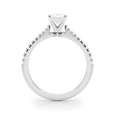 White gold Oval Cut Solitaire Diamond Engagement Ring with Pave Band and Four-Prong Setting