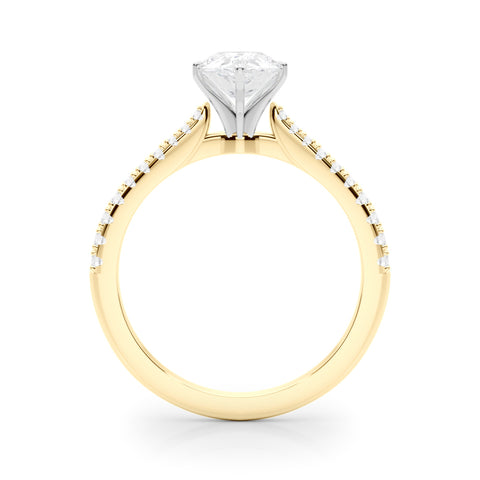 Yellow gold Pear Cut Solitaire Diamond Engagement Ring with Pave Band and Four-Prong Setting