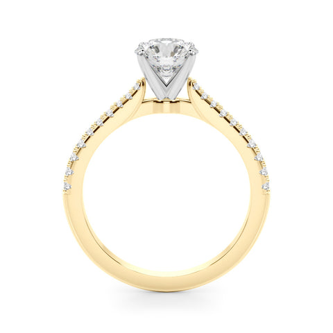 Yellow gold Round Cut Solitaire Diamond Engagement Ring with Pave Band and Four-Prong Setting