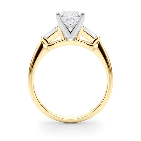 Yellow gold Princess Solitaire with Tapered Baguette Side Stones on a Classic Band with Four-Prong Setting