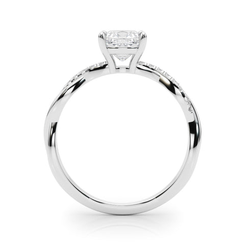 White gold Cushion Cut Diamond Twisted Band with Pavé Setting and Four-Prong Setting
