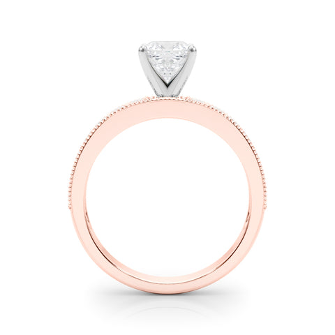 Rose gold Cushion Milgrain Pave Diamond Engagement Ring with Four-Prong Setting