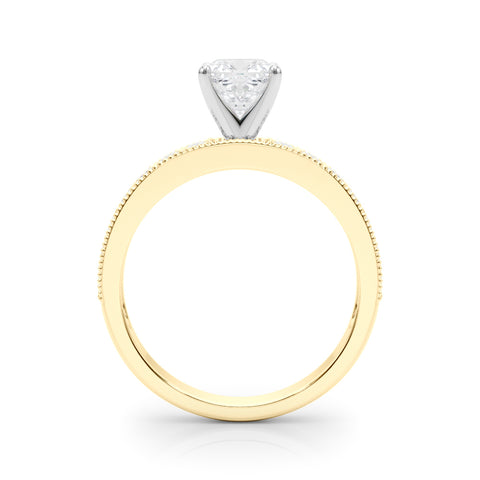 Yellow gold Cushion Milgrain Pave Diamond Engagement Ring with Four-Prong Setting