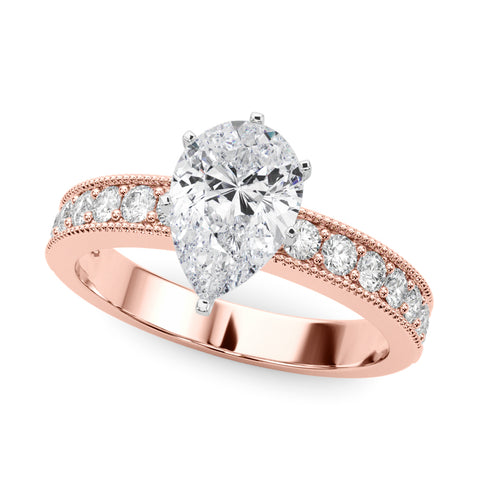 Rose gold Pear Milgrain Pave Diamond Engagement Ring with Four-Prong Setting