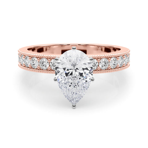 Rose gold Pear Milgrain Pave Diamond Engagement Ring with Four-Prong Setting