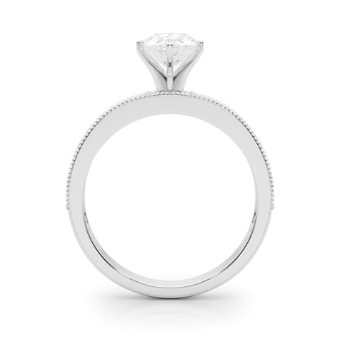 White gold Pear Milgrain Pave Diamond Engagement Ring with Four-Prong Setting