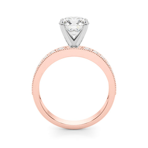 Rose gold Round Milgrain Pave Diamond Engagement Ring with Four-Prong Setting