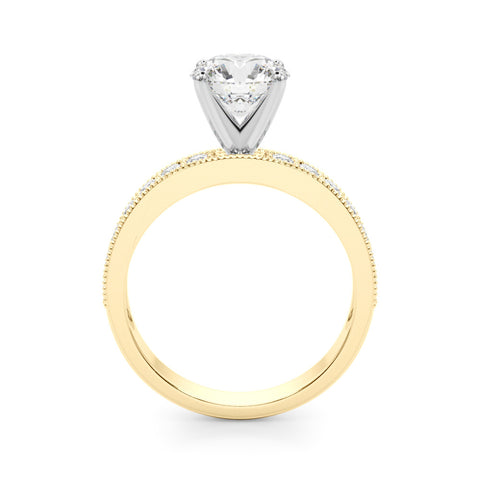 Yellow gold Round Milgrain Pave Diamond Engagement Ring with Four-Prong Setting