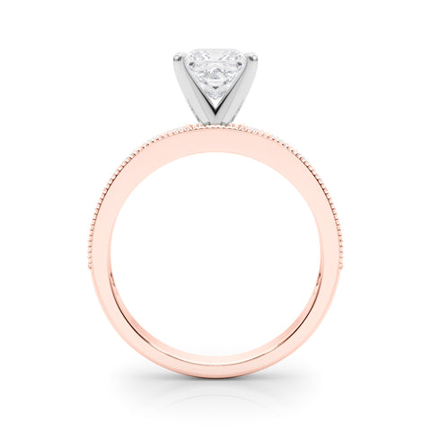 Rose gold Princess Milgrain Pave Diamond Engagement Ring with Four-Prong Setting