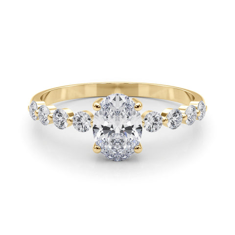 Yellow gold Oval Diamond Prong Set Solitaire with Pave Band
