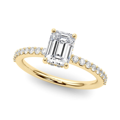 Yellow gold Emerald Cut Diamond Pavé Band Ring with Four-Prong Setting
