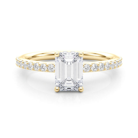 Yellow gold Emerald Cut Diamond Pavé Band Ring with Four-Prong Setting