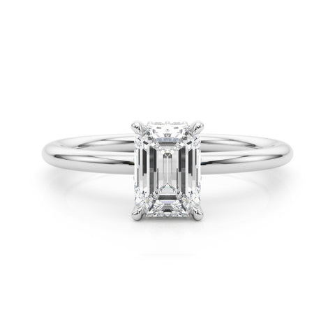 White gold Emerald Cut Solitaire Ring with Thin Band and Four-Prong Setting
