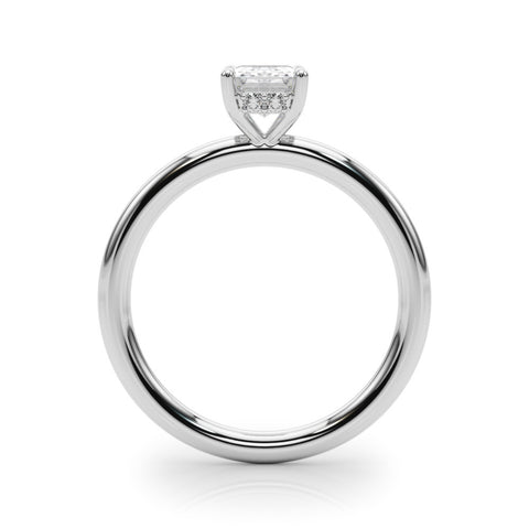 White gold Emerald Cut Solitaire Ring with Thin Band and Four-Prong Setting