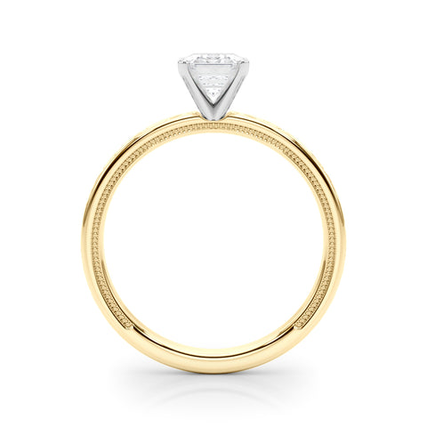 Yellow gold Emerald Solitaire Engagement Ring with Scrollwork Band and Four-Prong Setting