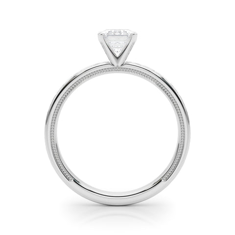 White gold Emerald Solitaire Engagement Ring with Scrollwork Band and Four-Prong Setting