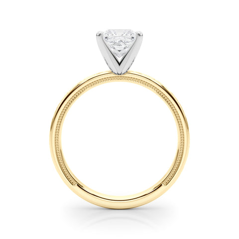 Yellow gold Princess Solitaire Engagement Ring with Scrollwork Band and Four-Prong Setting