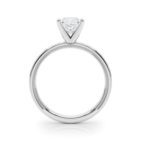 White gold Princess Solitaire Engagement Ring with Scrollwork Band and Four-Prong Setting