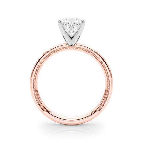 Rose gold Cushion Solitaire Diamond Ring with Milgrain and Black Enamel X Pattern Band