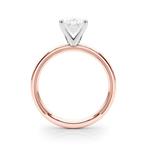 Rose gold Oval Solitaire Diamond Ring with Milgrain and Black Enamel X Pattern Band