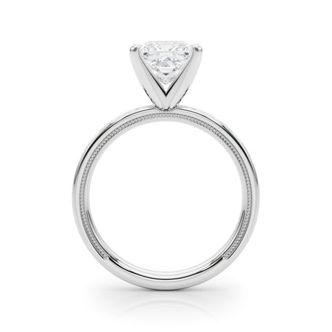 White gold Princess Solitaire Diamond Ring with Milgrain and Black Enamel X Pattern Band
