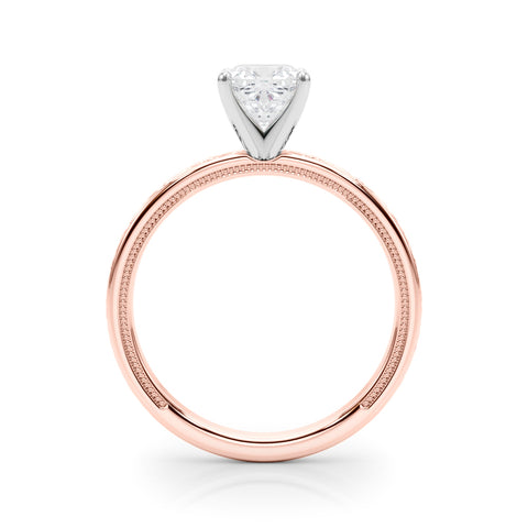Rose gold Cushion Solitaire Diamond Engagement Ring with XO Engraved Band and Four-Prong Setting