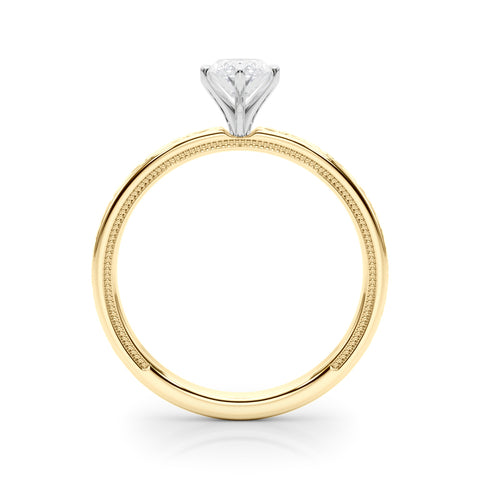 Yellow gold Marquise Solitaire Diamond Engagement Ring with XO Engraved Band and Four-Prong Setting