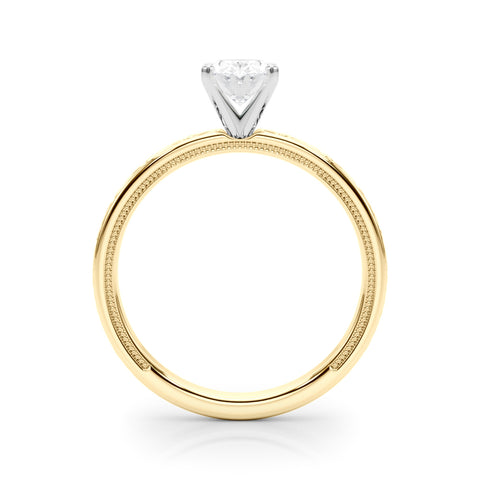 Yellow gold Oval Solitaire Diamond Engagement Ring with XO Engraved Band and Four-Prong Setting