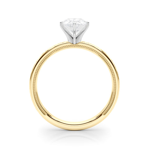 Yellow gold Pear Solitaire Diamond Engagement Ring with XO Engraved Band and Four-Prong Setting