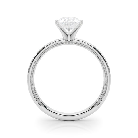 White gold Pear Solitaire Diamond Engagement Ring with XO Engraved Band and Four-Prong Setting