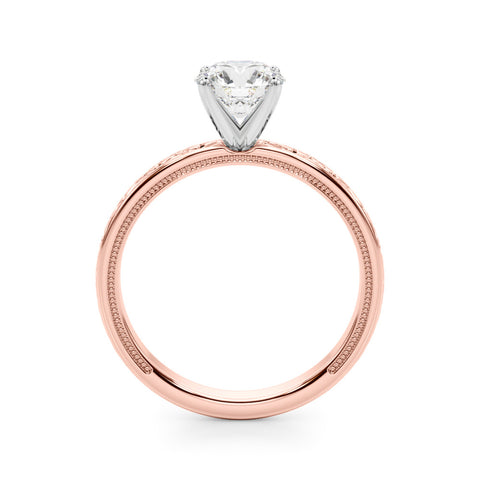 Rose gold Round Solitaire Diamond Engagement Ring with XO Engraved Band and Four-Prong Setting