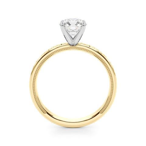 Yellow gold Round Solitaire Diamond Engagement Ring with XO Engraved Band and Four-Prong Setting