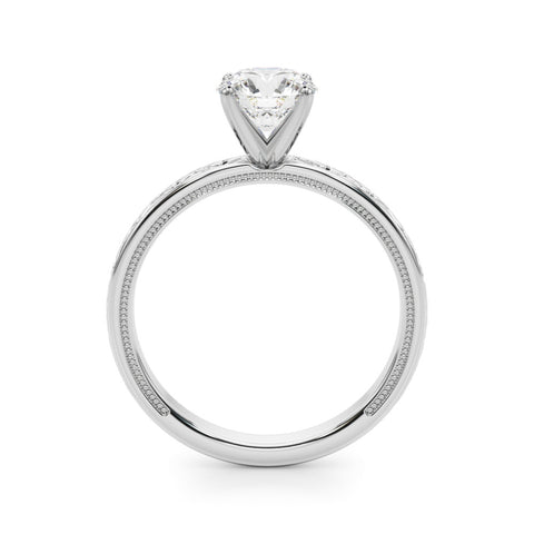 White gold Round Solitaire Diamond Engagement Ring with XO Engraved Band and Four-Prong Setting