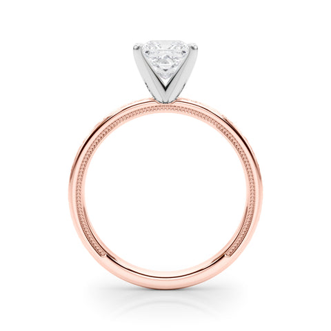 Rose gold Princess Solitaire Diamond Engagement Ring with XO Engraved Band and Four-Prong Setting