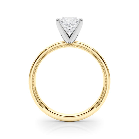 Yellow gold Princess Solitaire Diamond Engagement Ring with XO Engraved Band and Four-Prong Setting