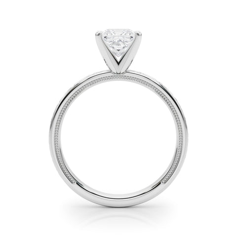 White gold Princess Solitaire Diamond Engagement Ring with XO Engraved Band and Four-Prong Setting