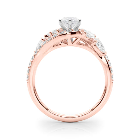 Rose gold Marquise Diamond Halo Ring with Marquise and Pavé Band in Prong Setting