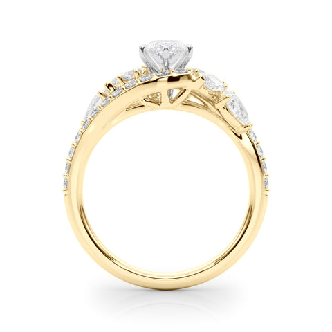 Yellow gold Marquise Diamond Halo Ring with Marquise and Pavé Band in Prong Setting