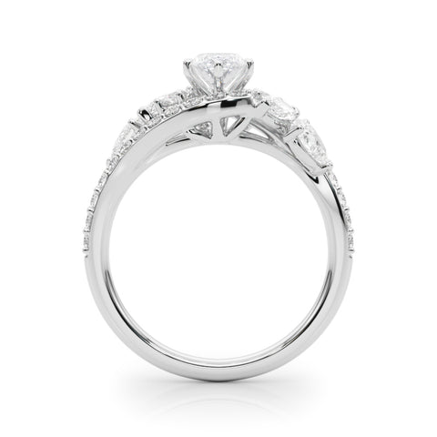 White gold Marquise Diamond Halo Ring with Marquise and Pavé Band in Prong Setting