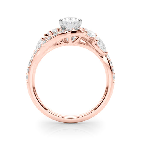 Rose gold Oval Diamond Halo Ring with Marquise and Pavé Band in Prong Setting