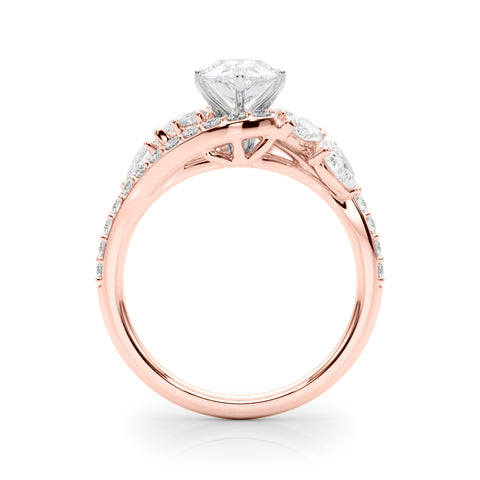 Rose gold Pear Diamond Halo Ring with Marquise and Pavé Band in Prong Setting